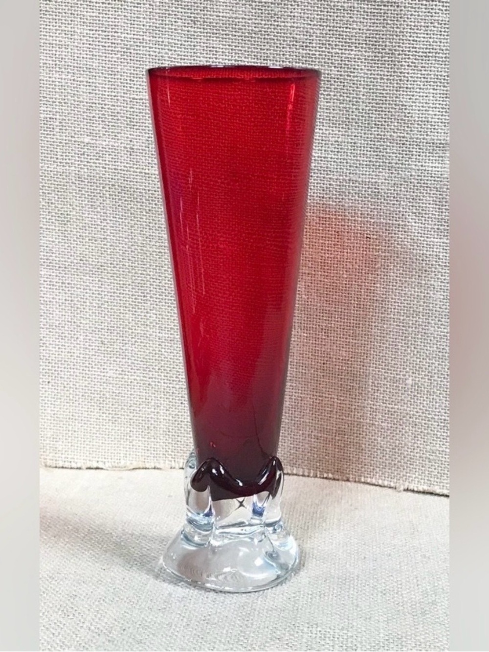 Vintage Red Glass Vase with Clear Base Gothcore Vampire Core Gothic Minimalist